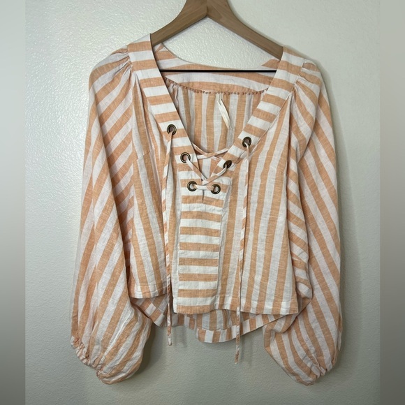 Anthropologie Linen Dolman Lace-Up Blouse Medium - Picture 3 of 8